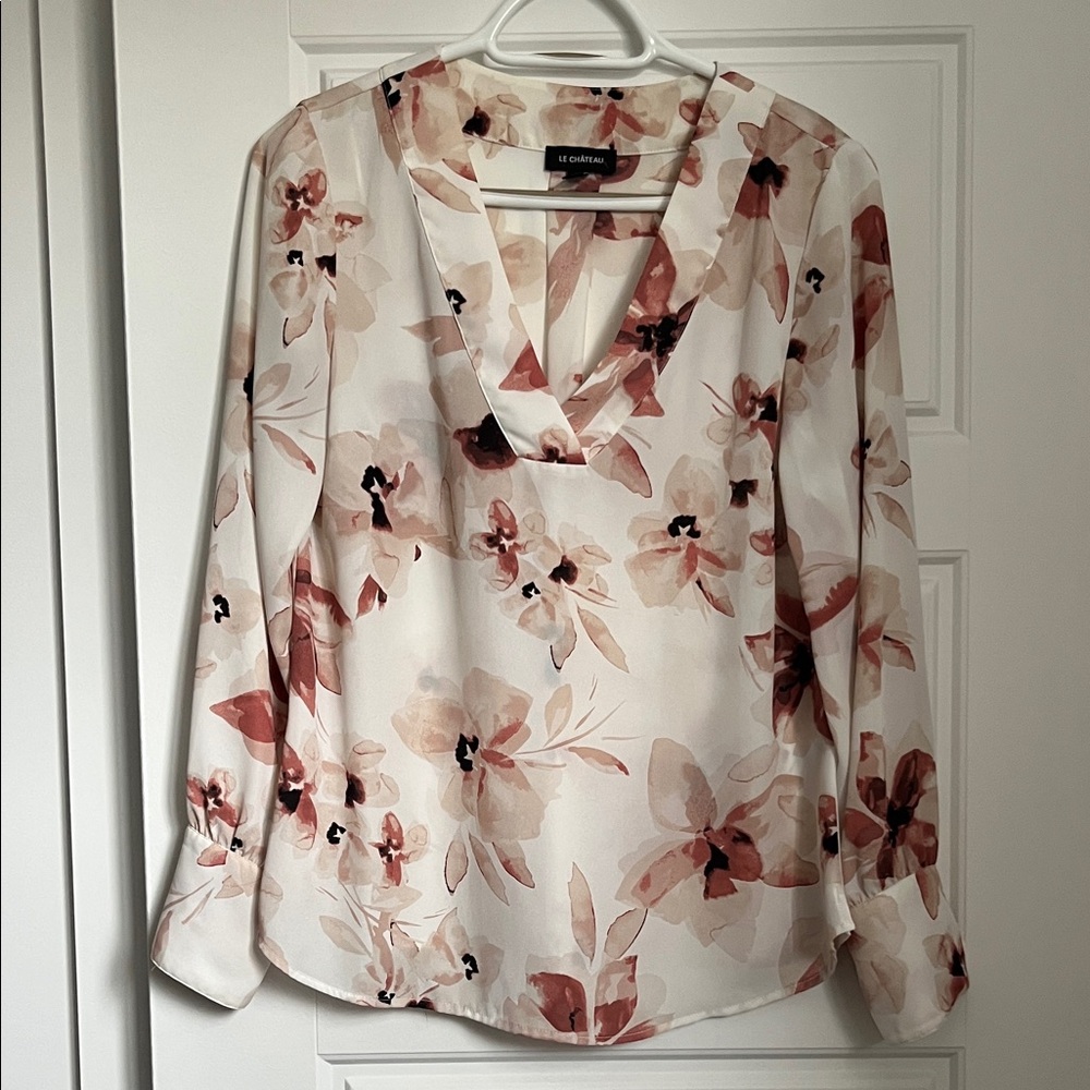 Cream Blush Floral V-Neck Blouse
